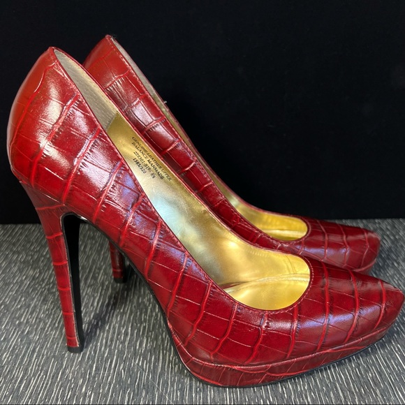 Colin Stuart Shoes - Colin Stuart Women’s Shoe High Heels Red Genuine Leather Alligator Imprint 8.5 M